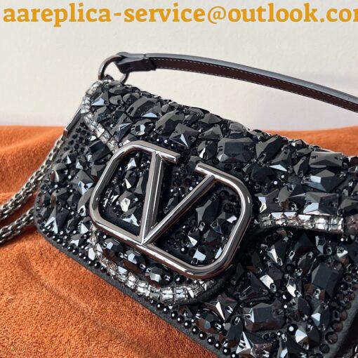 Replica Valentino Small Loco Shoulder Black Bag with Crystals Logo 16