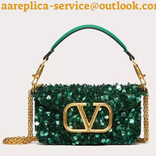 Replica Valentino Small Loco Shoulder Bag with Green 3D-effect Embroidery