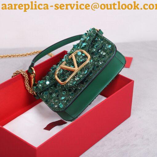 Replica Valentino Small Loco Shoulder Bag with Green 3D-effect Embroidery 3