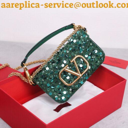 Replica Valentino Small Loco Shoulder Bag with Green 3D-effect Embroidery 4