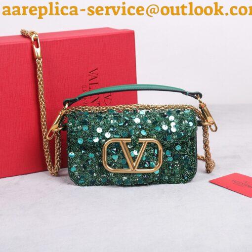 Replica Valentino Small Loco Shoulder Bag with Green 3D-effect Embroidery 9