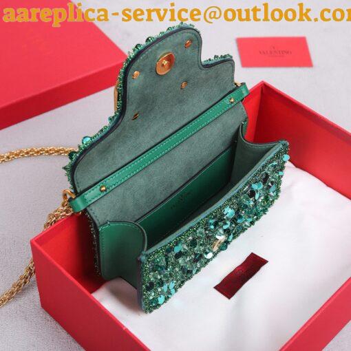 Replica Valentino Small Loco Shoulder Bag with Green 3D-effect Embroidery 10