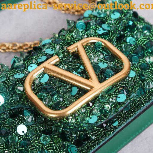 Replica Valentino Small Loco Shoulder Bag with Green 3D-effect Embroidery 11