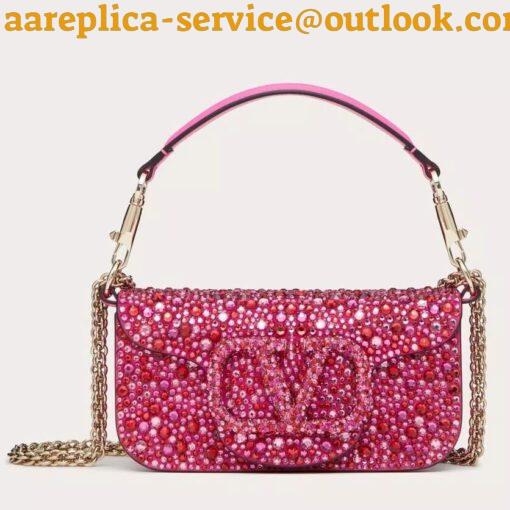 Replica Valentino Small Loco Shoulder Bag with Rhinestone Applique