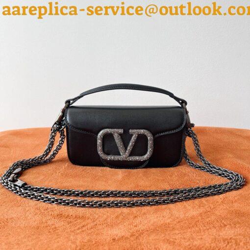 Replica Valentino Small Loco Shoulder Black Bag with Crystals Logo 23