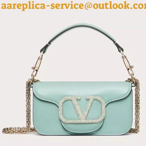 Replica Valentino Small Loco Shoulder Light Green Bag with Crystals Logo