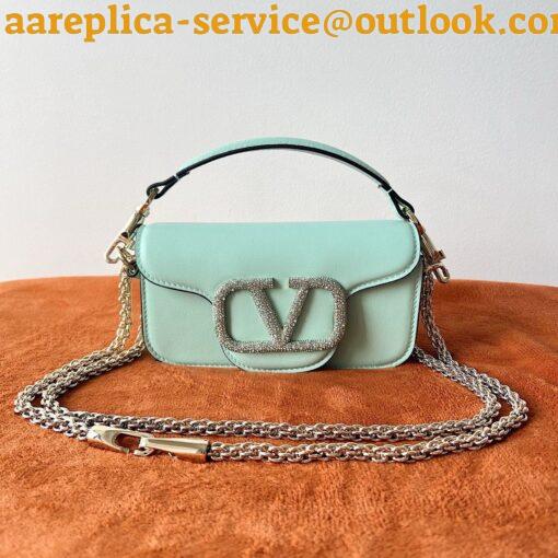 Replica Valentino Small Loco Shoulder Light Green Bag with Crystals Logo 17