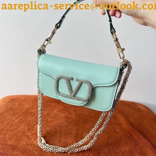 Replica Valentino Small Loco Shoulder Light Green Bag with Crystals Logo 18