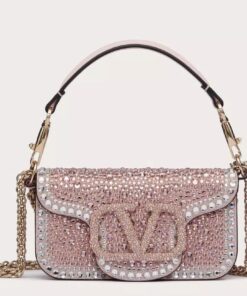 Replica Valentino Small Loco Shoulder Pink Bag with Rhinestone Applique