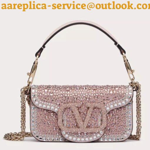 Replica Valentino Small Loco Shoulder Pink Bag with Rhinestone Applique