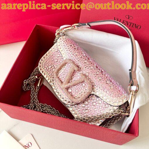 Replica Valentino Small Loco Shoulder Pink Bag with Rhinestone Applique 4