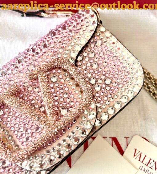 Replica Valentino Small Loco Shoulder Pink Bag with Rhinestone Applique 5