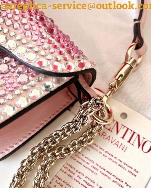 Replica Valentino Small Loco Shoulder Pink Bag with Rhinestone Applique 11