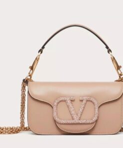 Replica Valentino Small Loco Shoulder Poudre Bag with Crystals Logo