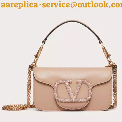 Replica Valentino Small Loco Shoulder Poudre Bag with Crystals Logo