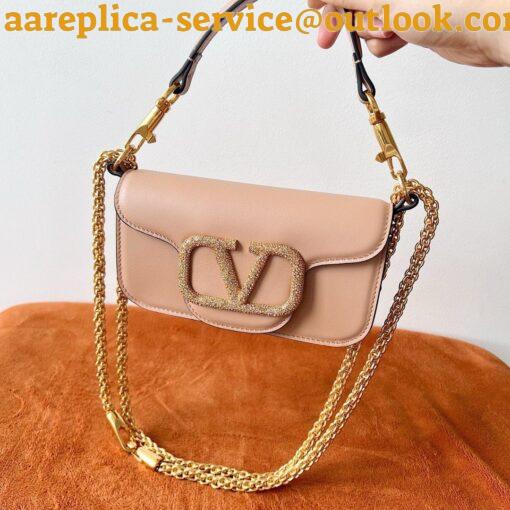 Replica Valentino Small Loco Shoulder Poudre Bag with Crystals Logo 7