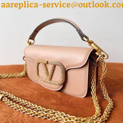 Replica Valentino Small Loco Shoulder Poudre Bag with Crystals Logo 9