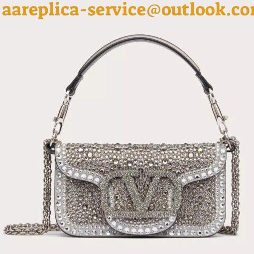 Replica Valentino Small Loco Shoulder Silver Bag with Rhinestone Applique