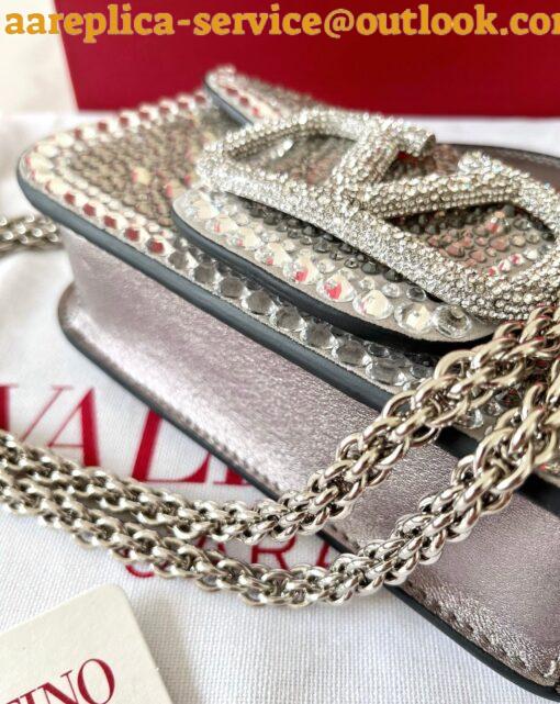 Replica Valentino Small Loco Shoulder Silver Bag with Rhinestone Applique 3