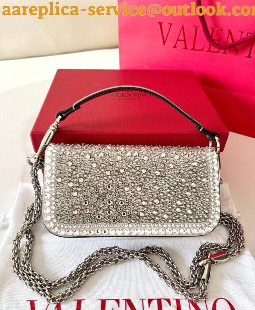 Replica Valentino Small Loco Shoulder Silver Bag with Rhinestone Applique 4