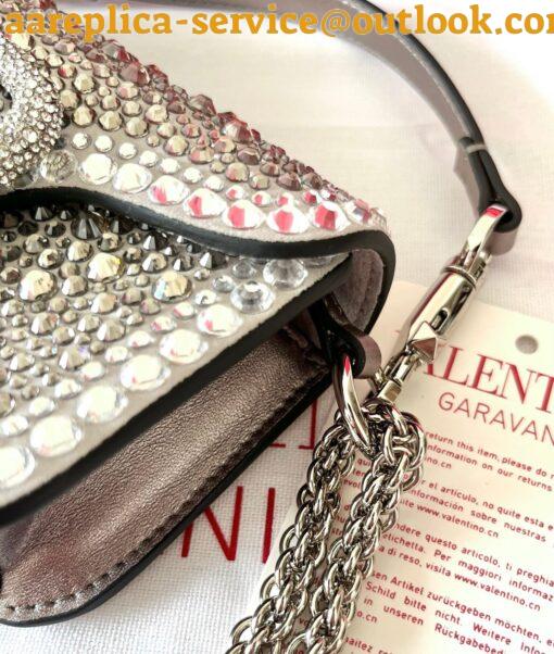 Replica Valentino Small Loco Shoulder Silver Bag with Rhinestone Applique 6