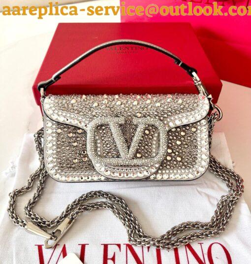 Replica Valentino Small Loco Shoulder Silver Bag with Rhinestone Applique 7