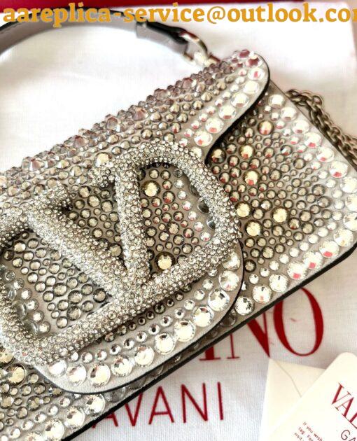 Replica Valentino Small Loco Shoulder Silver Bag with Rhinestone Applique 8