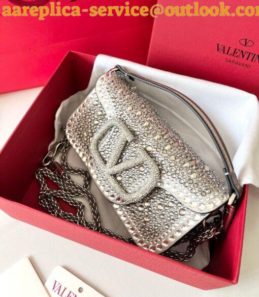 Replica Valentino Small Loco Shoulder Silver Bag with Rhinestone Applique 9