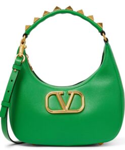 Replica Valentino Stud Sign Hobo Bag In Green Calfskin