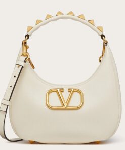 Replica Valentino Stud Sign Hobo Bag In White Calfskin