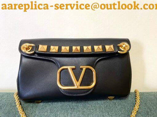 Replica Valentino Stud Sign Shoulder Bag In Black Nappa Leather 4