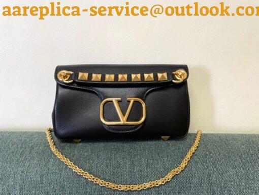 Replica Valentino Stud Sign Shoulder Bag In Black Nappa Leather 6