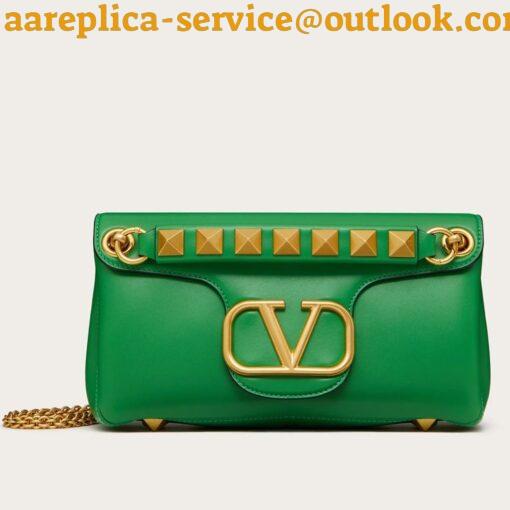 Replica Valentino Stud Sign Shoulder Bag In Green Nappa Leather