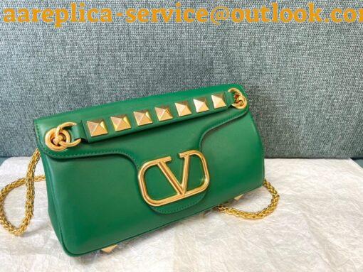 Replica Valentino Stud Sign Shoulder Bag In Green Nappa Leather 7