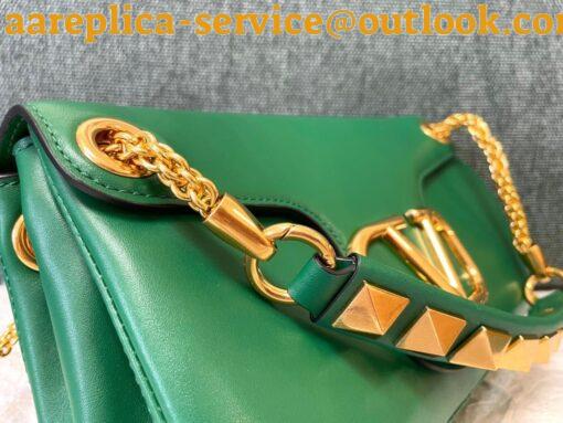 Replica Valentino Stud Sign Shoulder Bag In Green Nappa Leather 8