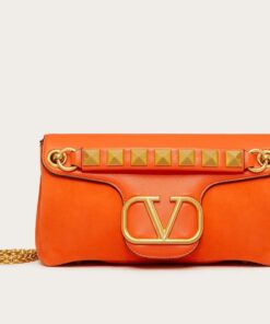 Replica Valentino Stud Sign Shoulder Bag In Orange Nappa Leather