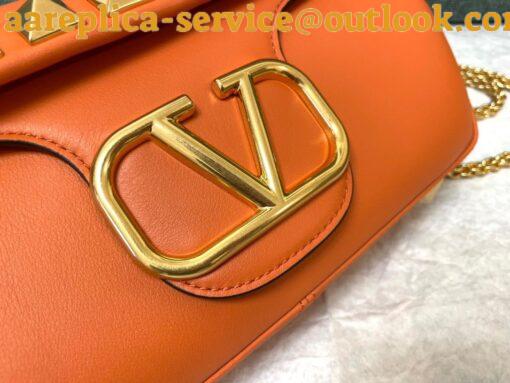 Replica Valentino Stud Sign Shoulder Bag In Orange Nappa Leather 5