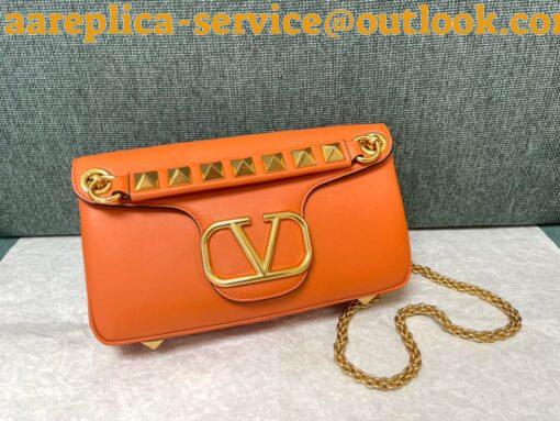 Replica Valentino Stud Sign Shoulder Bag In Orange Nappa Leather 6