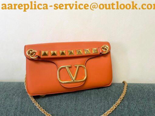 Replica Valentino Stud Sign Shoulder Bag In Orange Nappa Leather 8