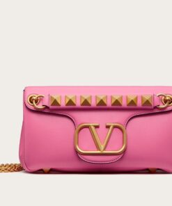 Replica Valentino Stud Sign Shoulder Bag In Pink Nappa Leather