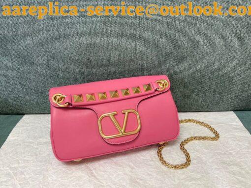 Replica Valentino Stud Sign Shoulder Bag In Pink Nappa Leather 3