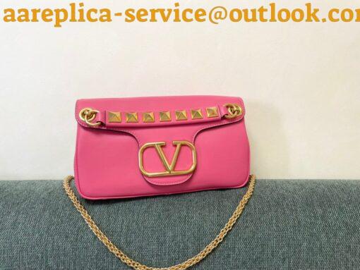 Replica Valentino Stud Sign Shoulder Bag In Pink Nappa Leather 4