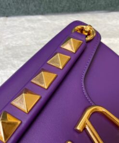 Replica Valentino Stud Sign Shoulder Bag In Purple Nappa Leather