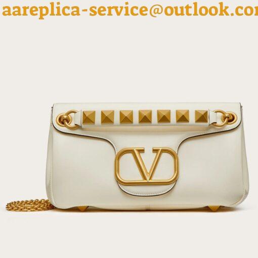 Replica Valentino Stud Sign Shoulder Bag In White Nappa Leather