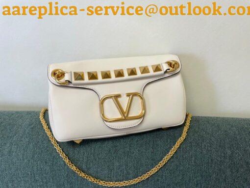 Replica Valentino Stud Sign Shoulder Bag In White Nappa Leather 6