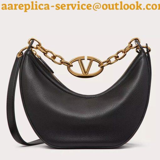 Replica Valentino VLogo Moon Small Hobo Bag with Chain in Black Leather