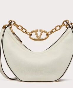 Replica Valentino VLogo Moon Small Hobo Bag with Chain in White Leather 2