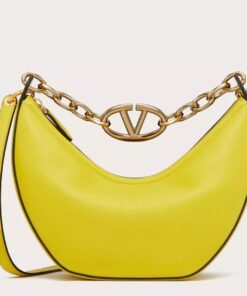 Replica Valentino VLogo Moon Small Hobo Bag with Chain in Yellow Leather