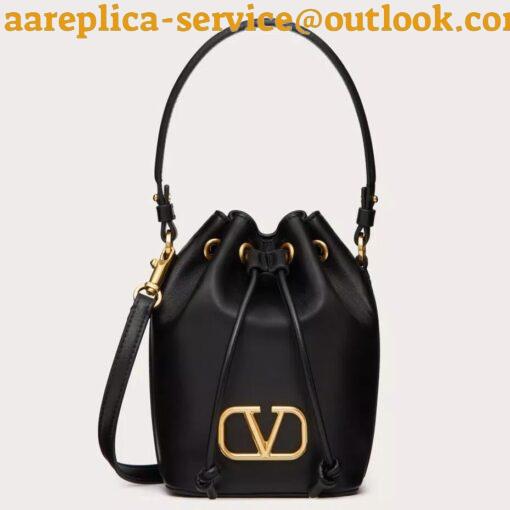 Replica Valentino VLogo Signature Mini Bucket Bag in Black Calfskin