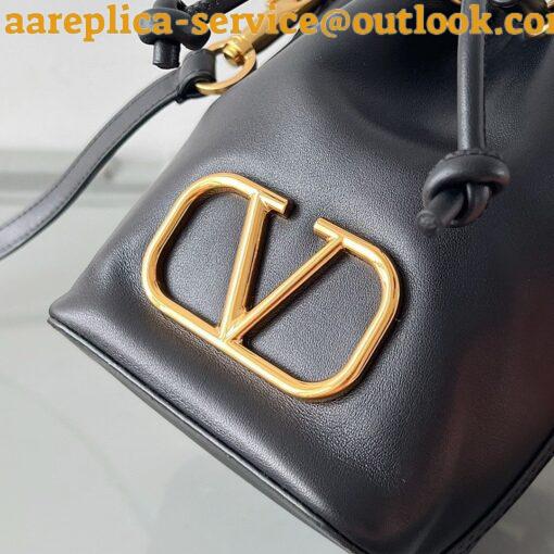 Replica Valentino VLogo Signature Mini Bucket Bag in Black Calfskin 18